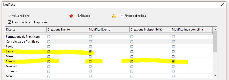 PlanningPME gestire quali notifiche ricevere