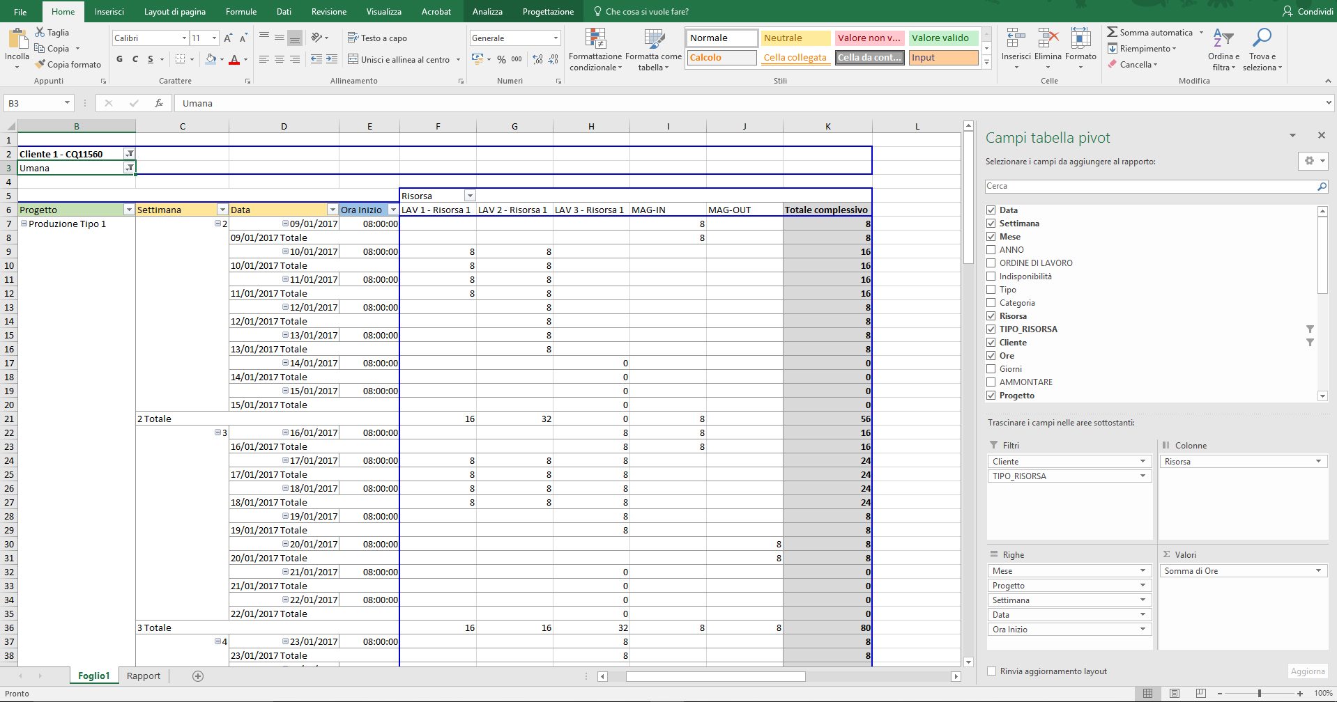 Esportazione PlanningPME Excel Pivot