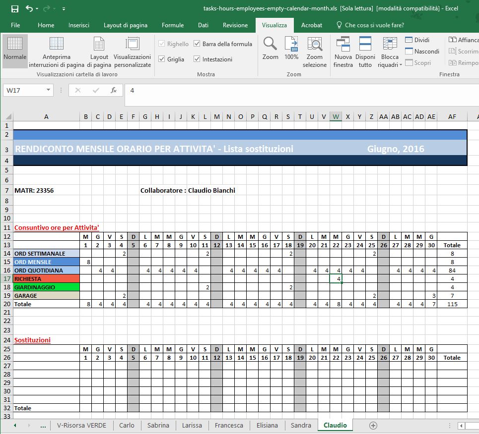 Fogli presenze automatici in Excel